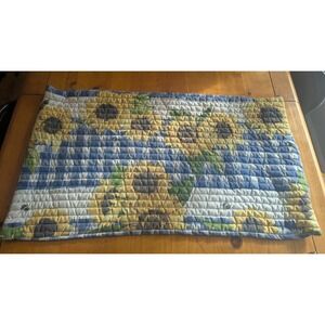 90s Sunflower Gingham Quilted King Pillow Sham Blue Yellow